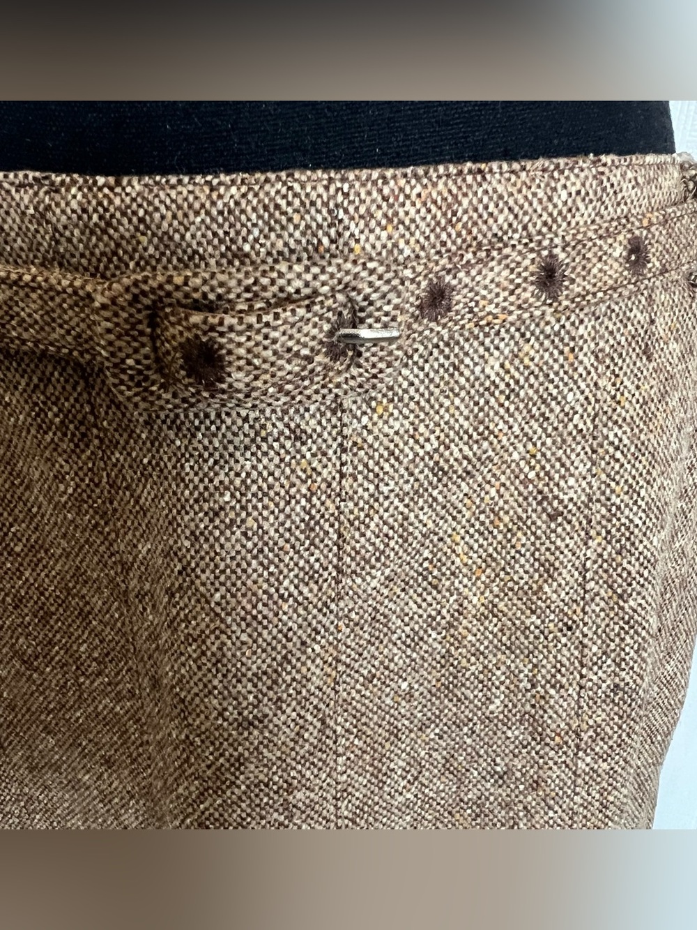 🍂 Vtg Ann Taylor Loft 2 pc Lined Brown Tweed Wool Skirt Suit w Belt Sz 8 Petite - Picture 13 of 13